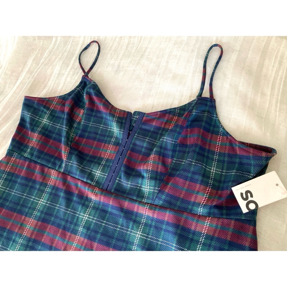 💐3/$12 Plaid Knit Mini Dress SO Spaghetti Strap Size 3X Navy Blue Green Red NWT